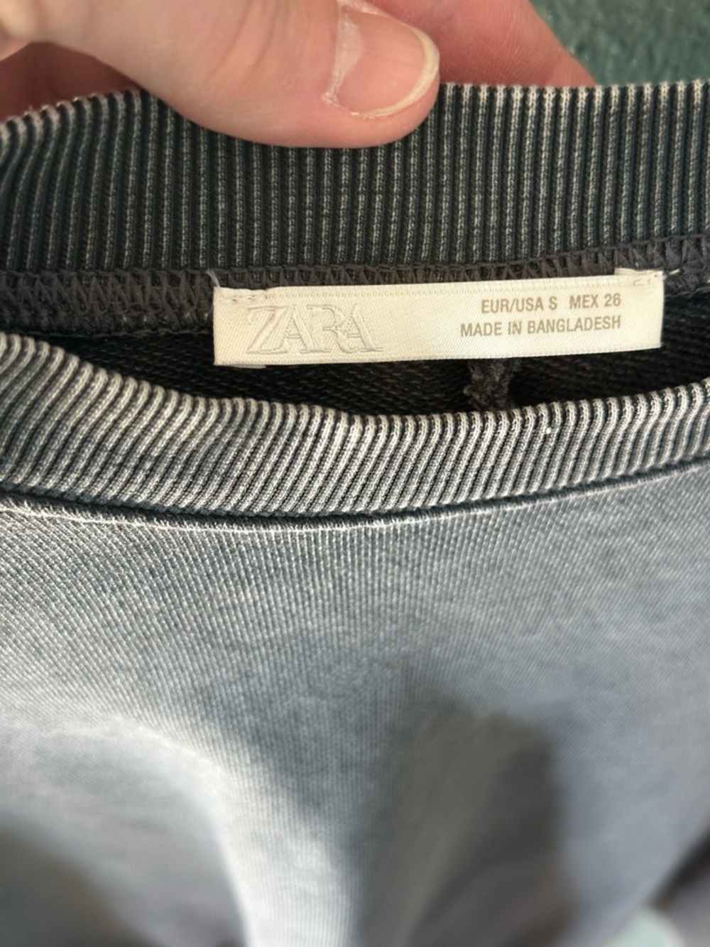 Oversized ZARA Sweatshirt Washed Grey Cotton Semi Crop Boxy Relaxed Pullover - Picture 4 of 7